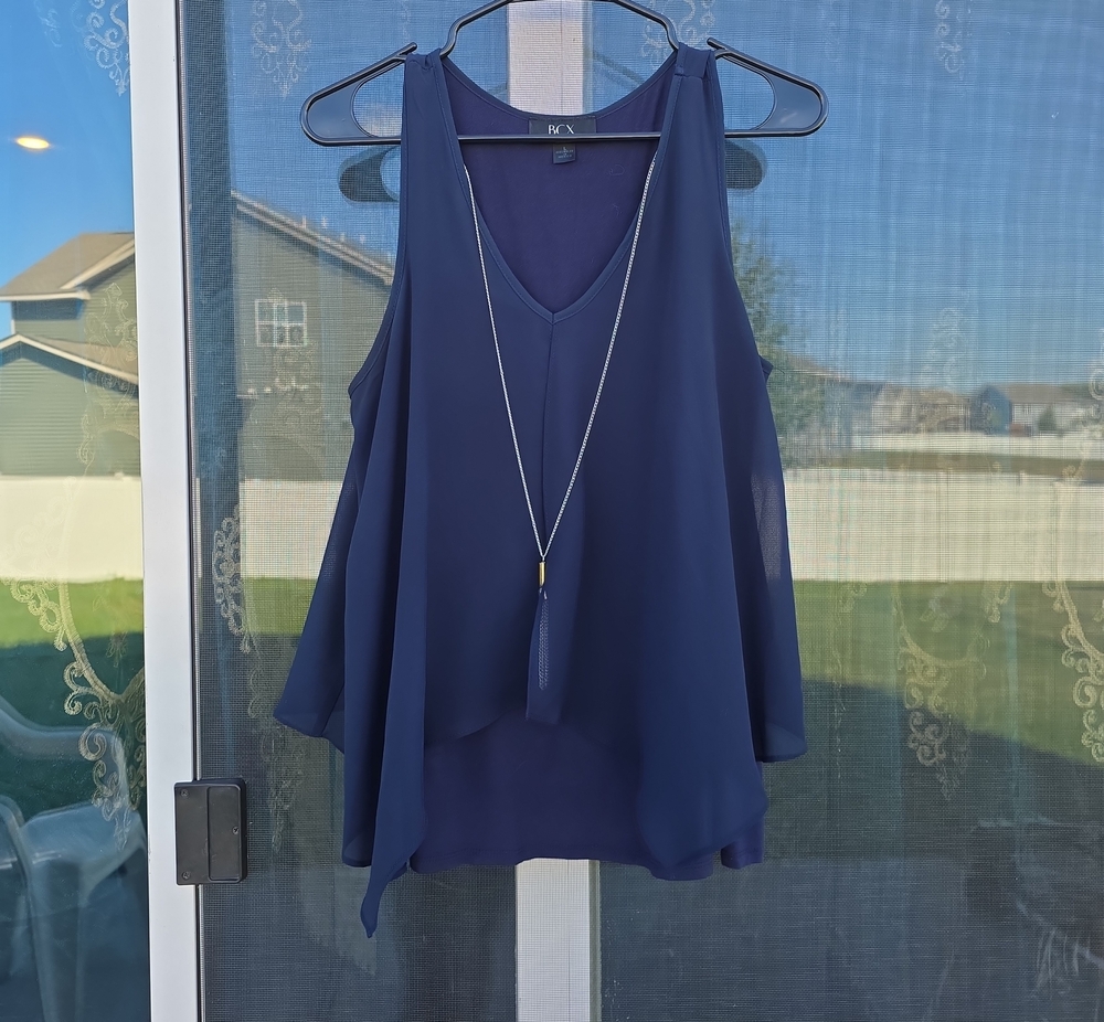 BCX Navy Layered V-Neck Sleeveless Chiffon Camisole